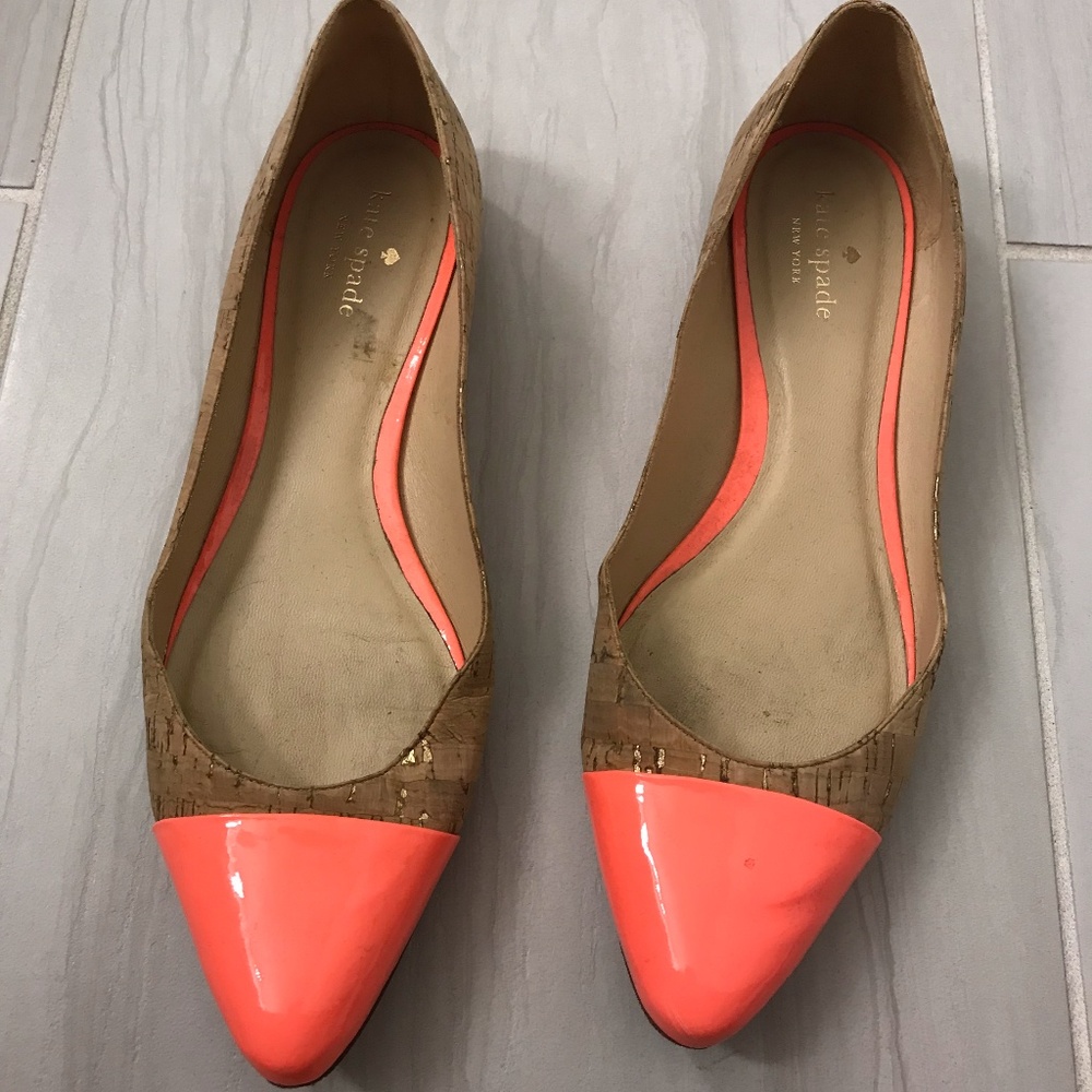 Kate Spade Flats neon and cork, Sz 8.5 Worn